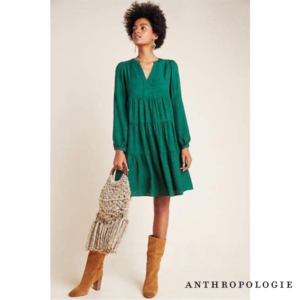 Anthropologie✖️Maeve Green Amber Tiered Tunic Dress XS